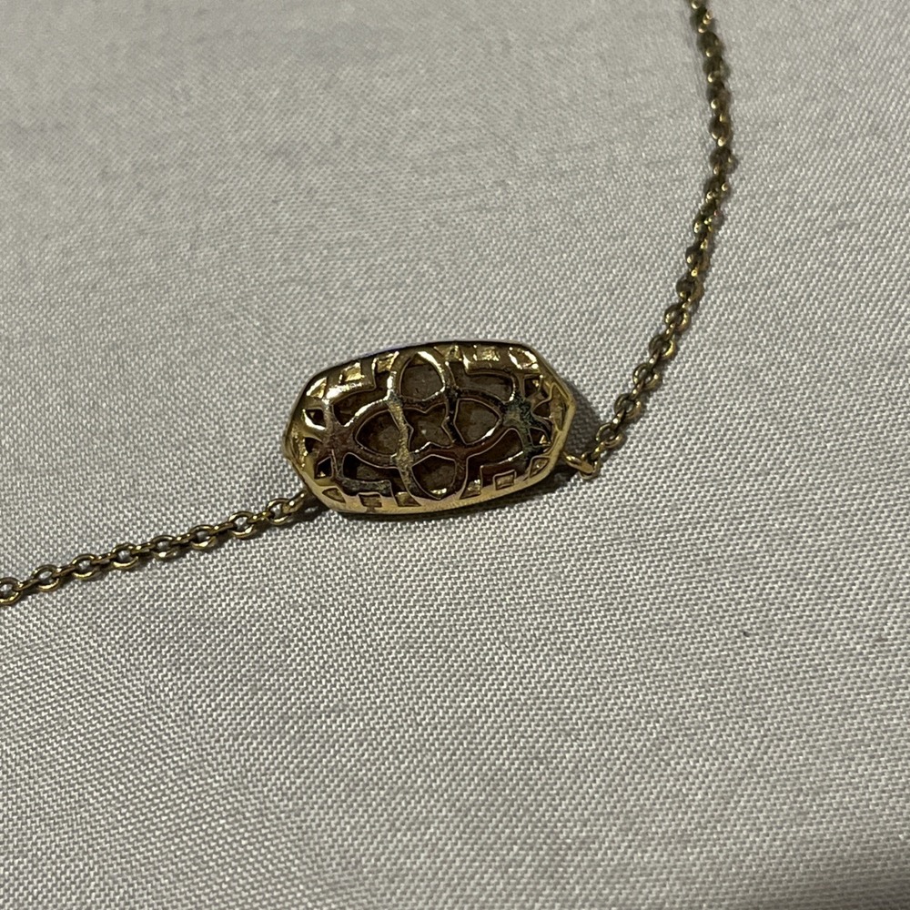 Kendra Scott Signed Gold Tone Pink Quartz Cable Chain Adj Necklace - Picture 2 of 5